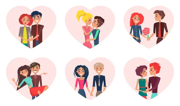 Couples in Love and Pastime Vector Illustration — Stock Vector