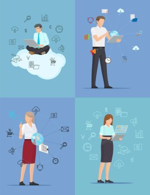 Renk iş afiş vektör çizim seti