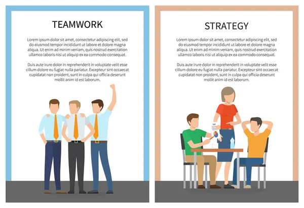 Two Strategy Teamwork Posters Vector Illustration — Stock Vector