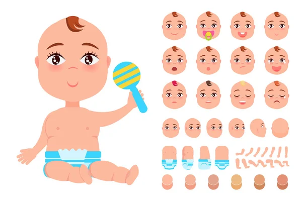 Conjunto de lindos bebés se enfrenta con diferentes emociones — Vector de stock