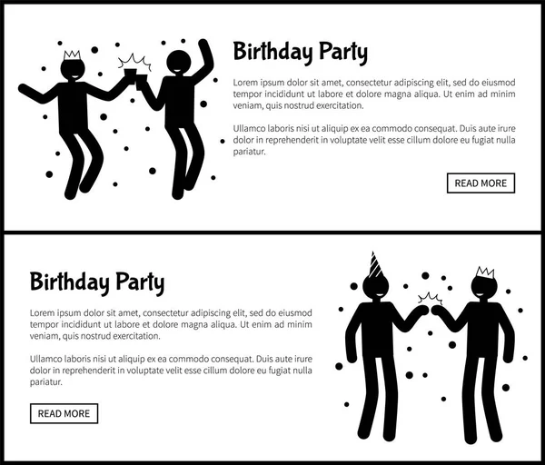 Geburtstagsparty Plakat tanzende Männer schwarze Silhouette — Stockvektor