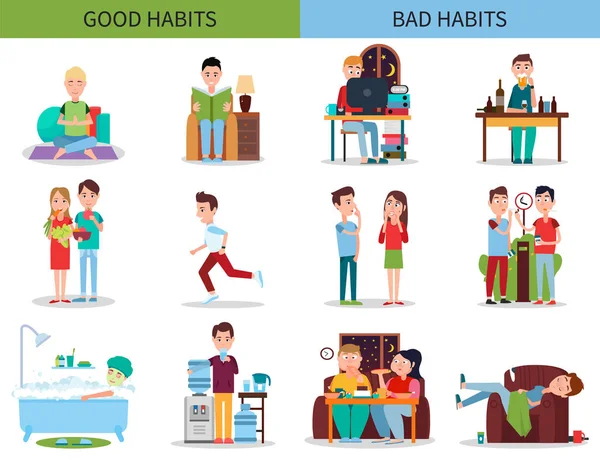 Good and Bad Habits Collection Vector Illustration — Stock Vector