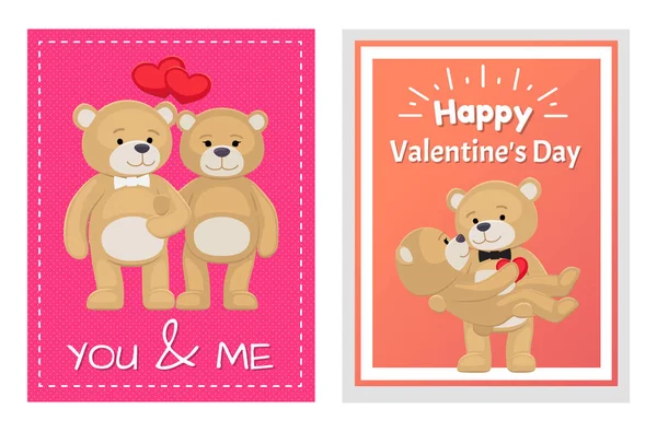 I Love You and Me Teddy Bears Vector — Stock Vector