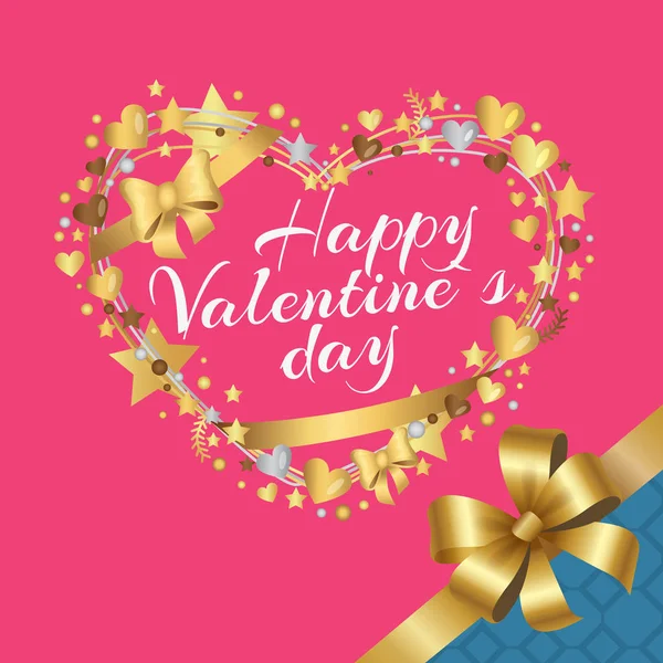Happy Valentines Day Inscription in Golden Frame — Stock Vector