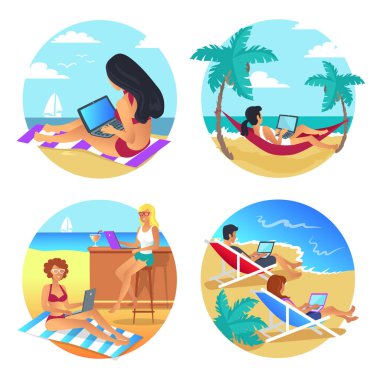 İş yaz plaj vektör çizim ayarla