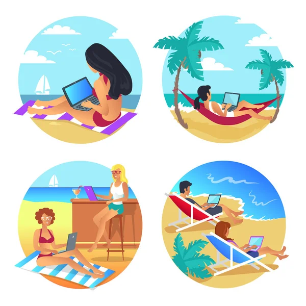 Παραλία το καλοκαίρι επαγγελματίες οριστεί εικονογράφηση διάνυσμα — Διανυσματικό Αρχείο