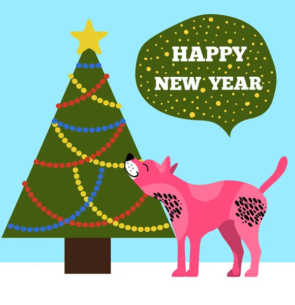 Mutlu yeni yıl afişini ağaç ve köpek yavrusu simgeleri ile — Stok Vektör