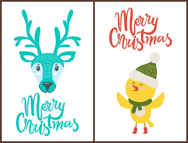 Merry Christmas heldere Poster met schattige dieren — Stockvector