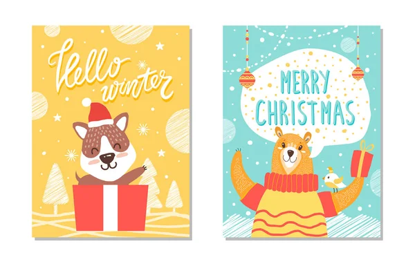 Olá Winter Be Merry Posters Ilustração vetorial —  Vetores de Stock