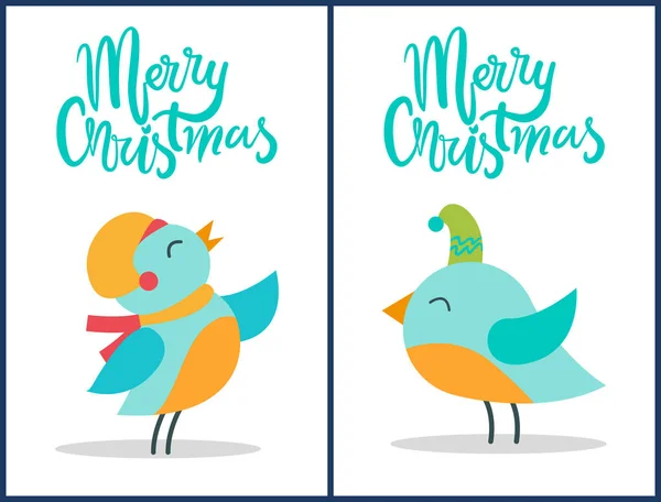 Feliz Navidad Aves Títulos Vector Ilustración — Vector de stock