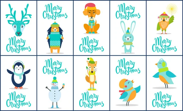 Feliz Navidad Imágenes Animal Vector Ilustración — Vector de stock