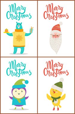 Neşeli Noel koleksiyon ayı Santa kuş tavuk