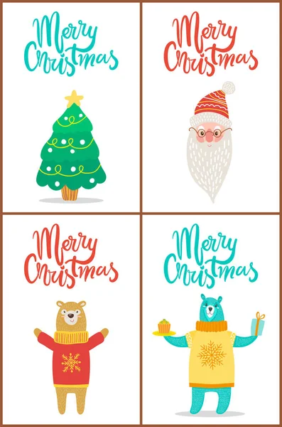 Feliz Navidad Carteles Set Vector Ilustración — Vector de stock