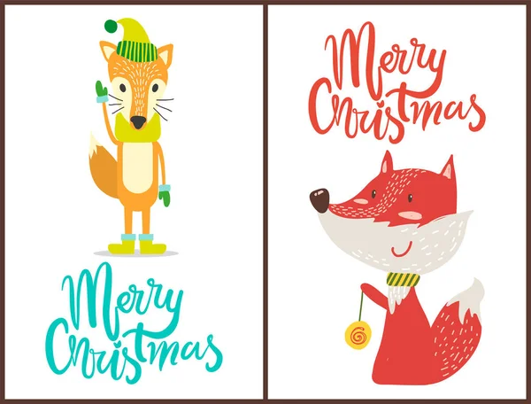 Merry Christmas Fox ingesteld op vectorillustratie — Stockvector