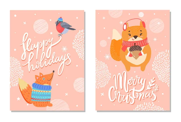 Kartkę z życzeniami Wesołych Świąt z wiewiórki żołądź — Wektor stockowy