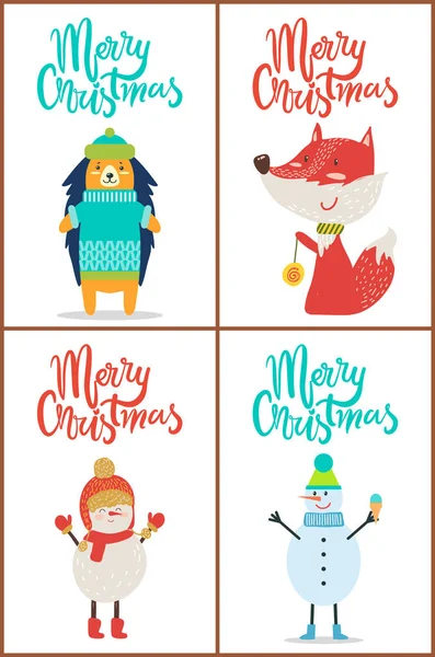 Feliz Navidad Animales en Vector Ilustración — Vector de stock