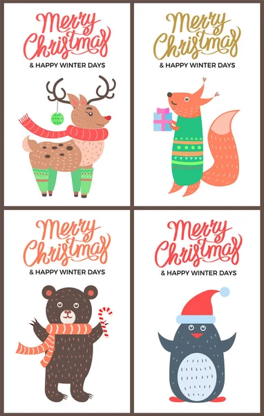 Feliz Natal Promo Cartazes Vector Ilustração —  Vetores de Stock