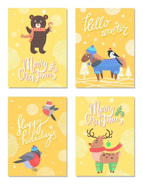 Hallo Winter Merry Christmas 60s thema briefkaart — Stockvector