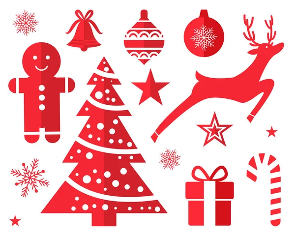 Símbolos de Navidad y Decoraciones Dibujados en Rojo — Vector de stock