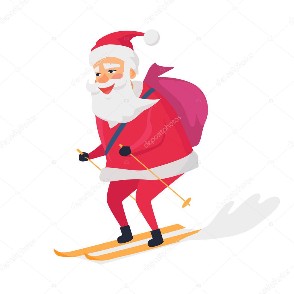 Skiing Happy Santa Clous on White Background