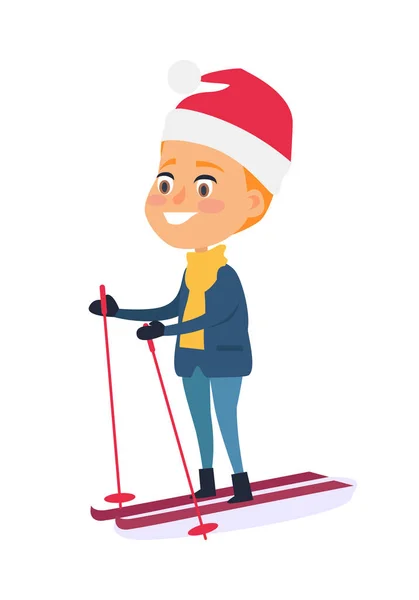 Isolato sorridente ragazzo sciare su sfondo bianco — Vettoriale Stock