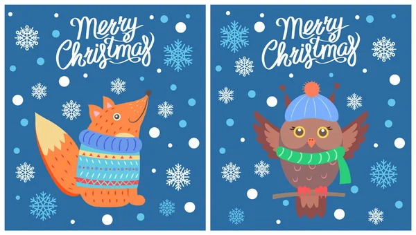Feliz Navidad conjunto de carteles Vector Ilustración — Vector de stock
