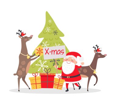 Geyikler köknar ağacı süsleyin. Noel dekor sunar