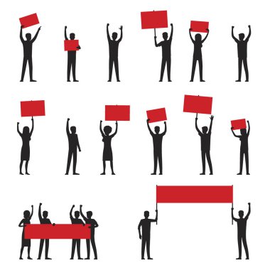 Protestocular siluetleri ile kırmızı flamalar koymak