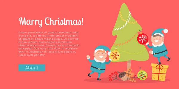 Wesołych Świąt Web Banner dwa elfy w garniturach niebieski — Wektor stockowy