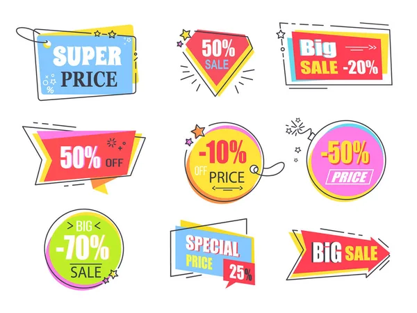 Big Super Sale Promotional Stickers with Stars Set — Stock Vector