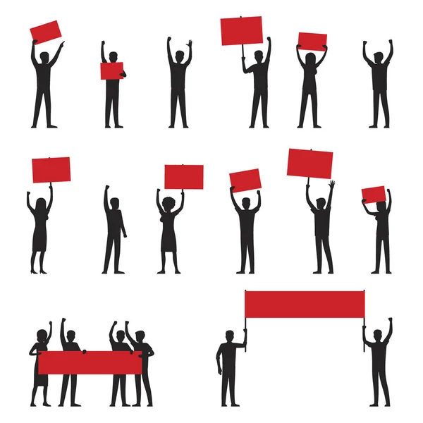 Силуэты протестующих с красными лентами — стоковый вектор