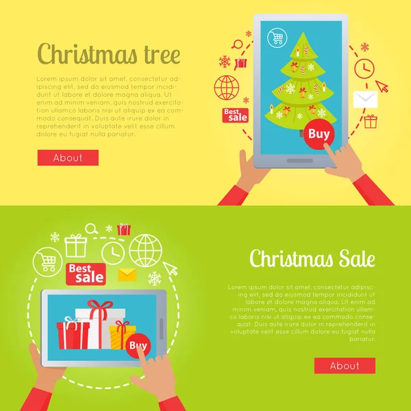 Cartel de Fotos con Árbol de Navidad y Venta — Vector de stock