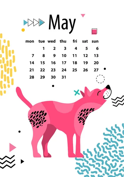 May Calendar 2018 with American Hairless Terrier — Stock Vector