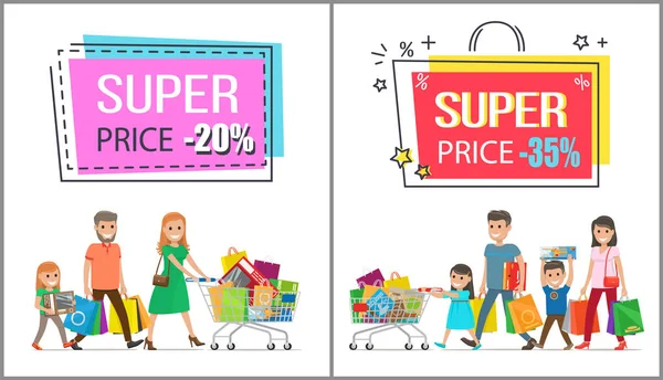 Büyük aile alışveriş için süper fiyat indirimi — Stok Vektör