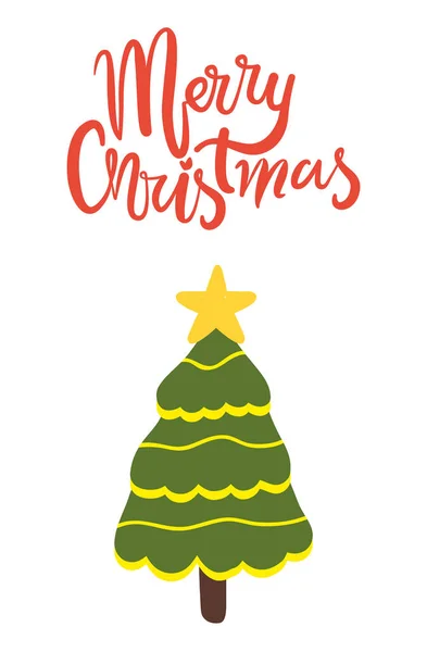 Merry Christmas Greeting Card with Decorated Tree — Stock Vector