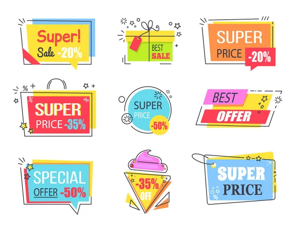 La mejor oferta con enormes emblemas promocionales de descuento — Vector de stock