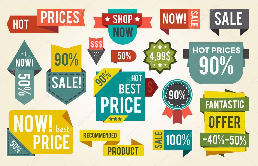 Hot Price Shop Set of Stickers Vector Illustration