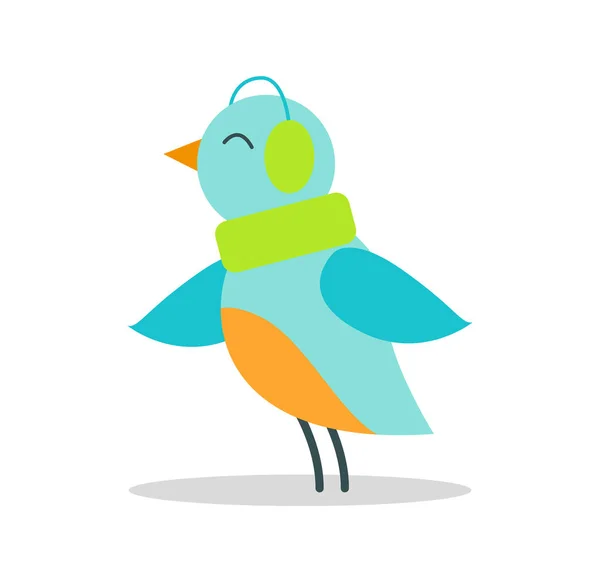 Plumagem de Pássaro Azul em Auriculares Quentes Ouça Música — Vetor de Stock