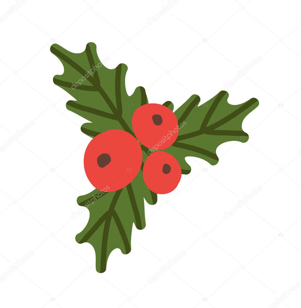 Red Berries and Green Leaves Vector Illustration