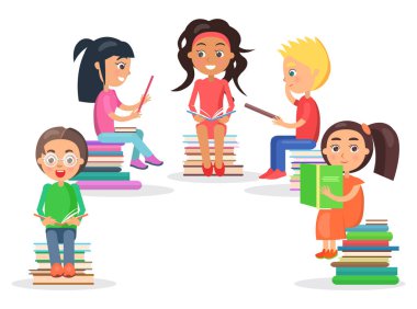 Çocuklara kitap okuyordum yığın beyaz edebiyatı oturur