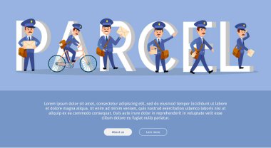 Çizgi film postacı ile parsel kavramsal Web Banner