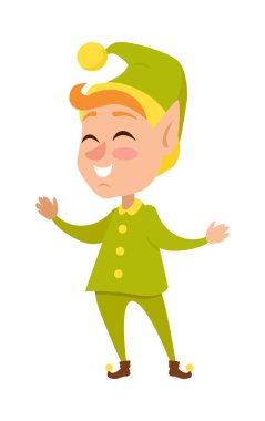 İzole karikatür Noel Elf yeşil kostüm