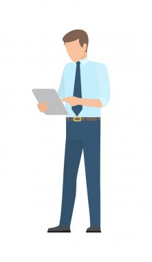 İşadamı tablet vektör çizim seyir