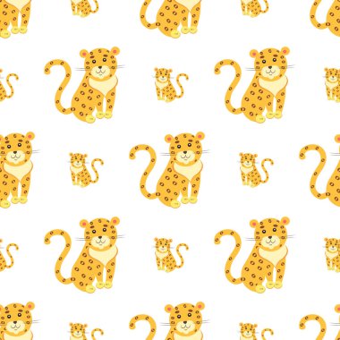Sevimli leopar Vector Seamless Modeli düz
