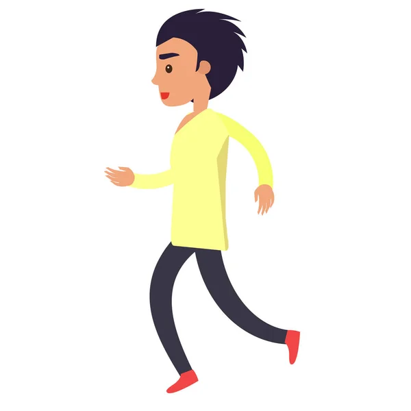 Uomo running in camicia gialla e pantaloni neri su bianco — Vettoriale Stock