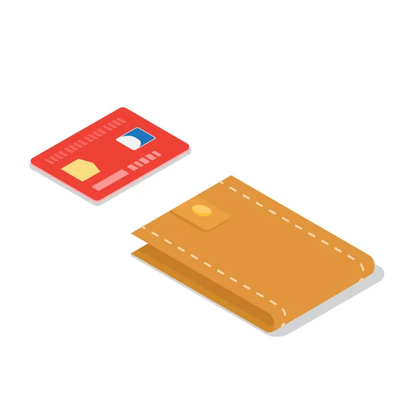 Credit Card en Leather Wallet Isometrische Vector — Stockvector