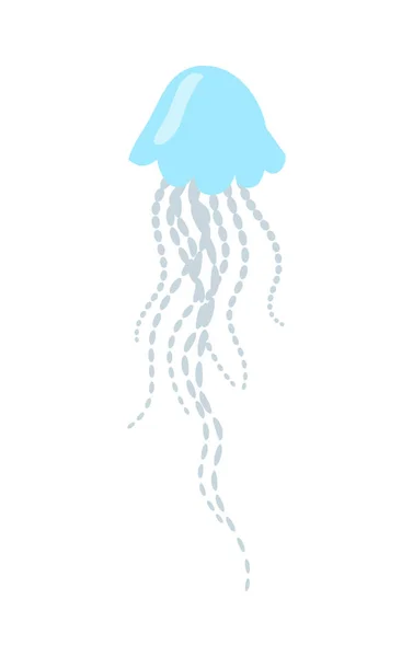 Ilustrasi Vektor Datar Kartun Jellyfish Biru - Stok Vektor