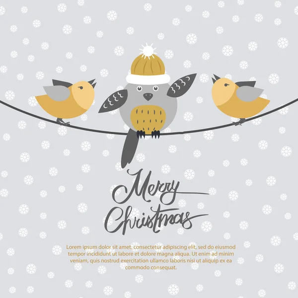 Joyeux Noël carte avec des oiseaux sur corde noire — Image vectorielle