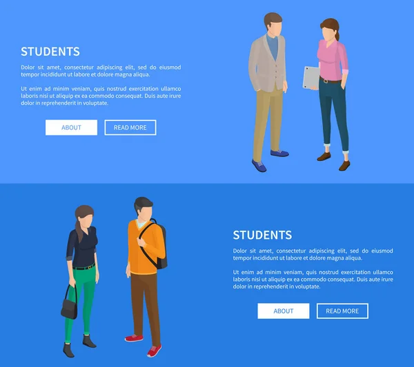 Étudiants Personnages de bande dessinée Affiches Ensemble vectoriel — Image vectorielle