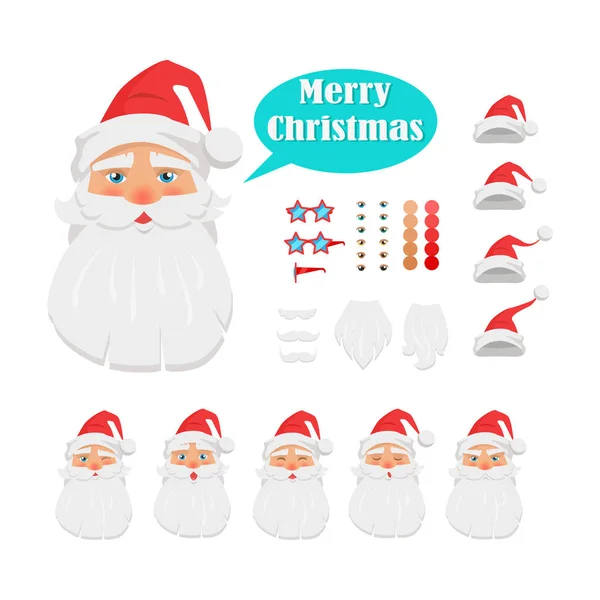 Feliz Navidad conjunto de Santa Claus iconos de la cara — Archivo Imágenes Vectoriales